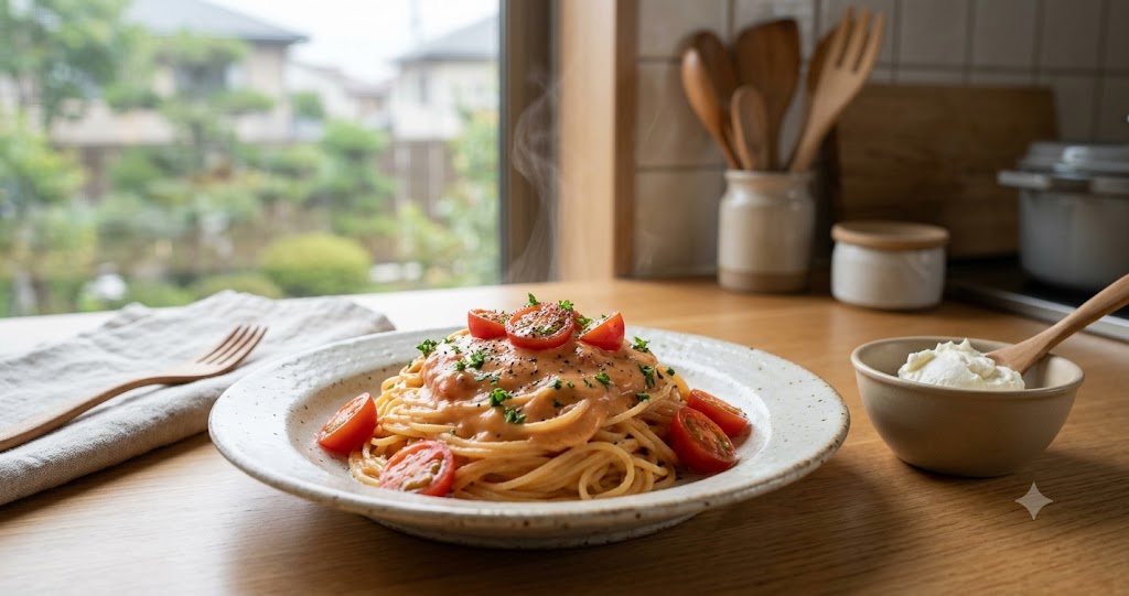 クリームチーズとトマトの濃厚パスタのイメージ