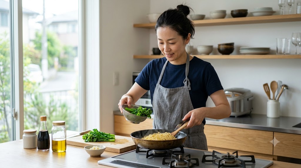 菜の花パスタの作り方を表すイメージ画像