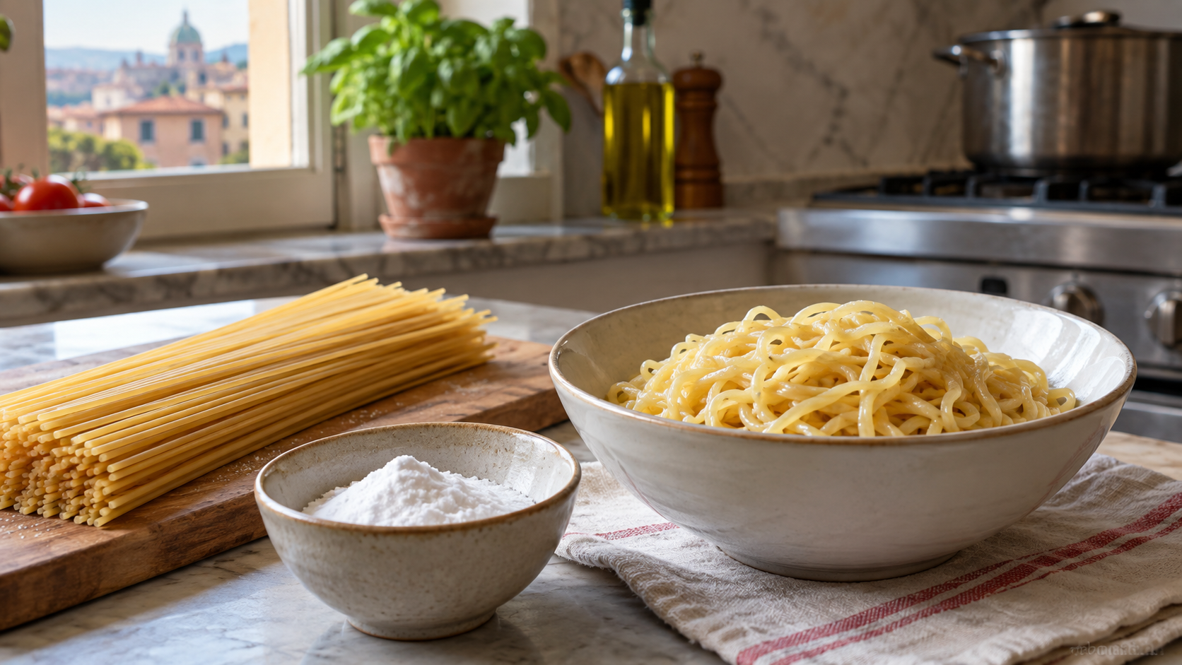 パスタを中華麺風に仕上げる方法を表すイメージ画像