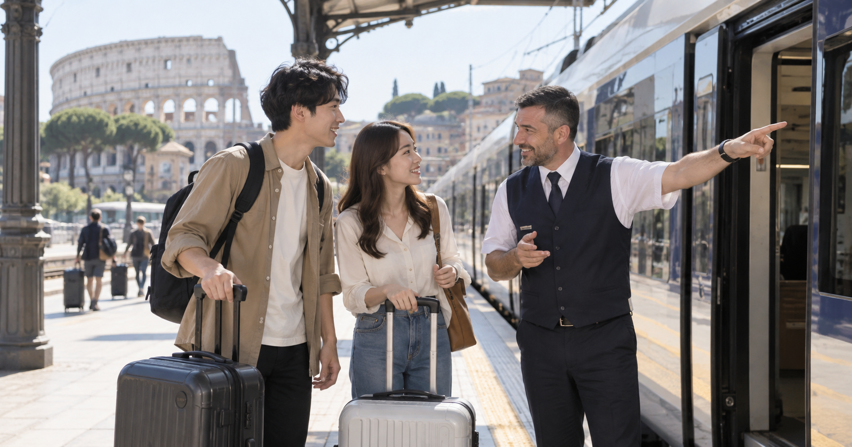 ローマ・テルミニ駅から空港へ向かう旅行者のイメージ画像